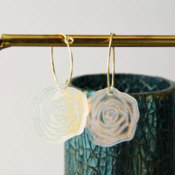 Iridescent Flower Engraved Shell Disc Earrings, 3 of 8