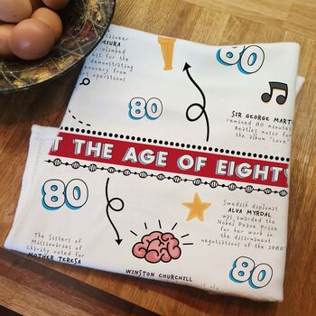 Personalised 80th Birthday Tea Towel Gift, 4 of 10