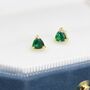 Trillion Cut Emerald Green Cz Stud Earrings, thumbnail 4 of 11