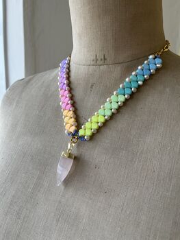 Handmade Pastel Rainbow Rose Quartz Crystal Necklace, 2 of 10