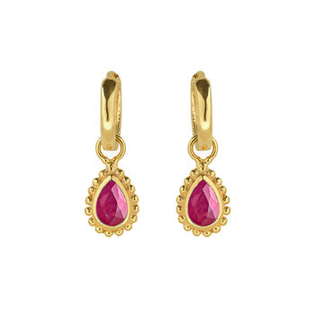 July Birthstone Ruby Gold Plated Huggie Hoop Earrings, 2 of 12