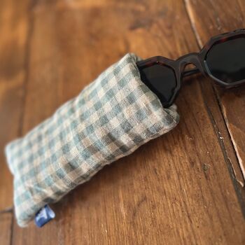 Sea Green Check Linen Glasses Case, 3 of 3