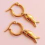 Handmade Fish Charm Gold Plated Hoop Earrings, thumbnail 5 of 6