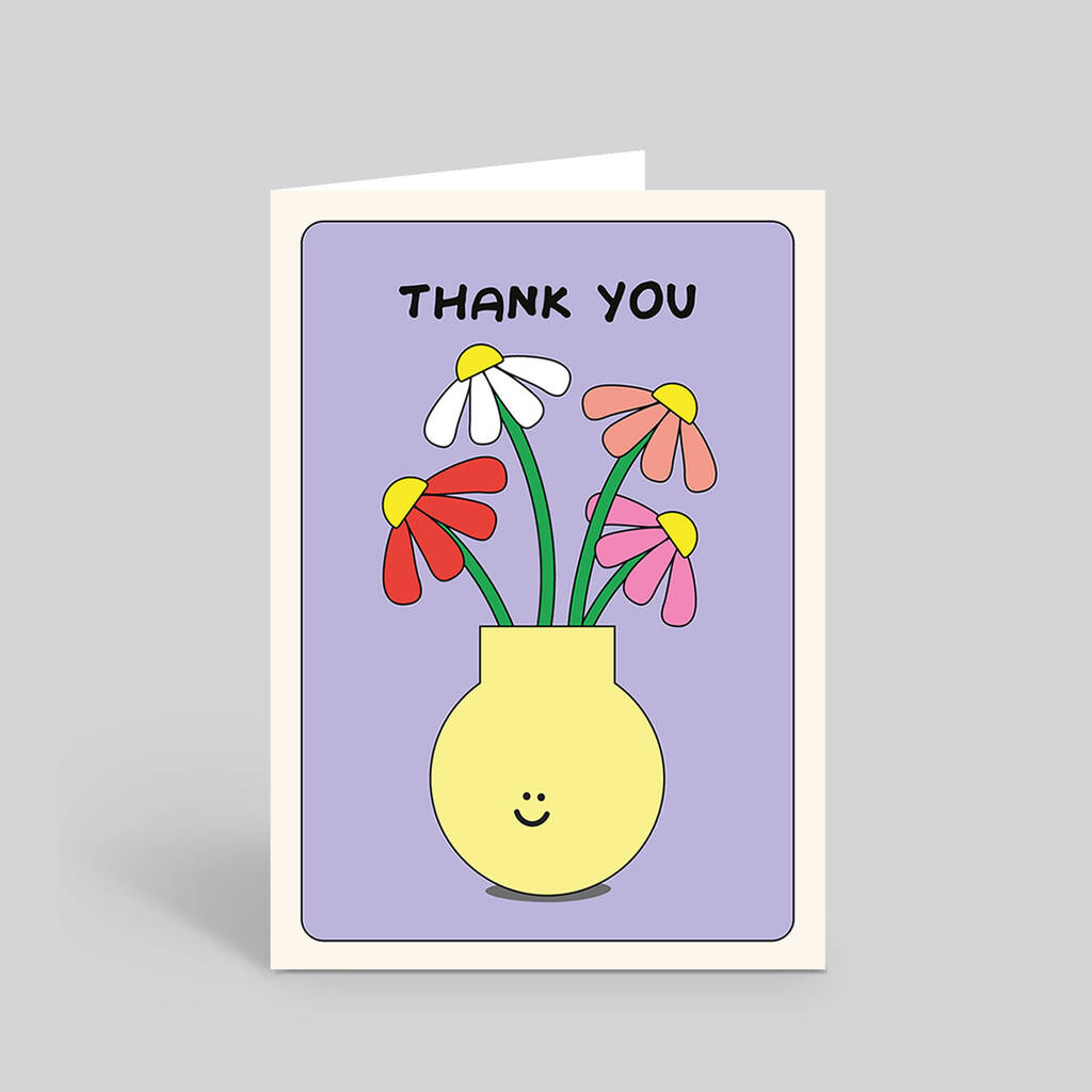 Cute Daisy Flower Vase Smile Thank You Card By I AM A