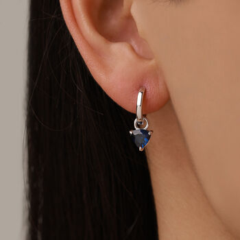 Sterling Silver Sapphire Blue Trillion Cut Cz Hoop Earrings, 7 of 11