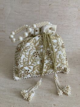 White Velvet Handcrafted Potli Bag, 6 of 10