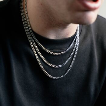Men's Silver Matte Cuban Chain Stainless Steel Necklace 4mm, 3 of 12