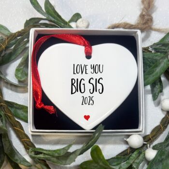 Love You Sister Heart Hanging Christmas Ornament, 4 of 6