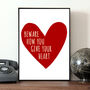 Illustrated Heart Quote Print, Jane Austen, Beware How You Give Your Heart, thumbnail 1 of 2