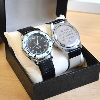 Engraved Quartz Wrist Watch With Rotating Timer Bezel, 5 of 5