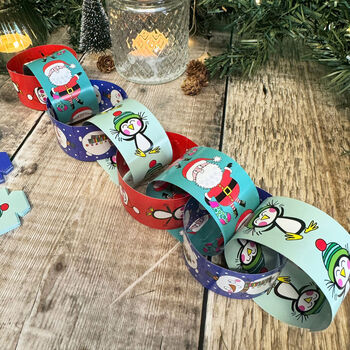 Christmas Paper Chains Santa, Penguin And Snowman 100 Paper Chain Decorations, 2 of 5