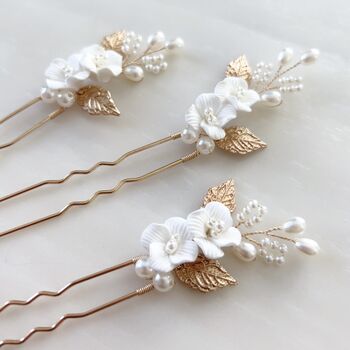 White Flower Bridal Hair Pins, 5 of 5