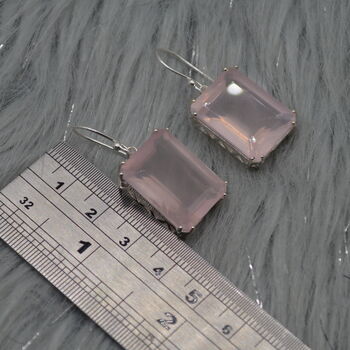 Rose Quartz Silver Earrings, Pink Gemstone Dangle Drop, 5 of 7