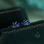 Sterling Silver Sapphire Blue Cz Lotus Flower Screw Back Earrings, thumbnail 1 of 12