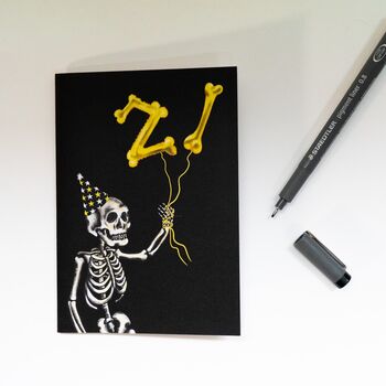 21st Balloon Skeleton Gothic Birthday Card, 2 of 6