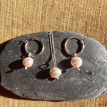 Pearl Necklace With Matching Pearl Hoop Earrings, 6 of 6