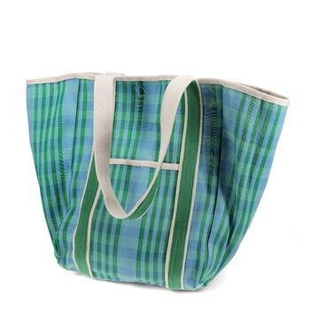 Blue And Green Recycled Woven Striped Tote Bag, 2 of 4