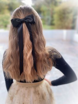 Black Hair Bow Barrette In Satin, 4 of 5