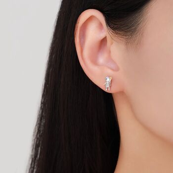 Mismatched Astronaut And Rocket Stud Earrings In Sterling Silver With Simulated Moonstone, 6 of 11
