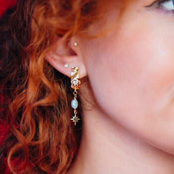 North Star Pearl Drop Gold Earrings, 3 of 3