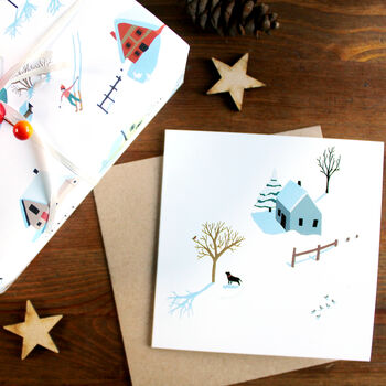 Dog In Snow Illustrated Christmas Card, 2 of 5