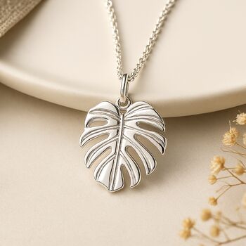 Personalised Sterling Silver Monstera Leaf Necklace, 2 of 10