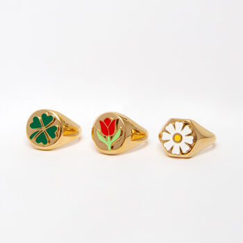 Wide Signet Ring Red Tulip Flower Blooming Jewellery, 2 of 4