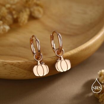 Cute Pumpkin Huggie Hoops Earrings In Sterling Silver, 6 of 11