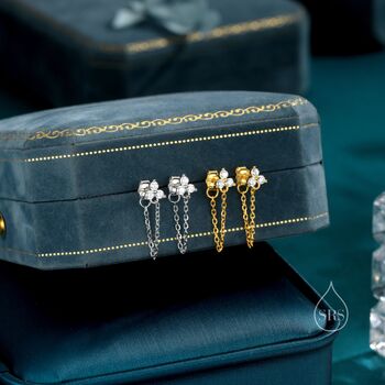 Tiny Three Dot Trio Chain Earrings In Sterling Silver, 6 of 11