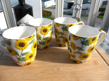 Set Of Four China Aspen Mugs In Sunflower Design, 3 of 12