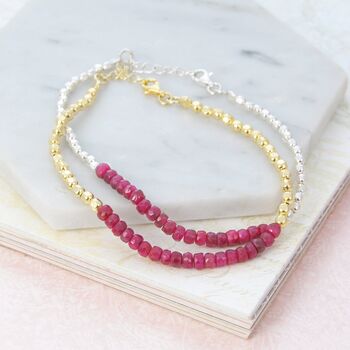 Ruby July Birthstone Silver And Gold Friendship Bracelets, 2 of 5