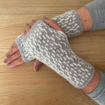 Ladies Knitted Fingerless Mittens With Line Pattern, 2 of 7