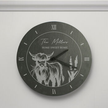 Personalised Highland Cow Slate Clock, 2 of 3