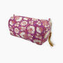 Purple Flower Block Print Cotton Washbag, Make Up Bag, With Waterproof Lining, thumbnail 1 of 3