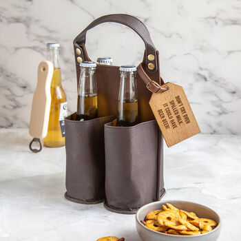 Personalised Leather Beer Caddy With Gift Tag, 4 of 8