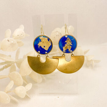Blue Ink And Gold Foil Statement Drop Earrings, 4 of 9