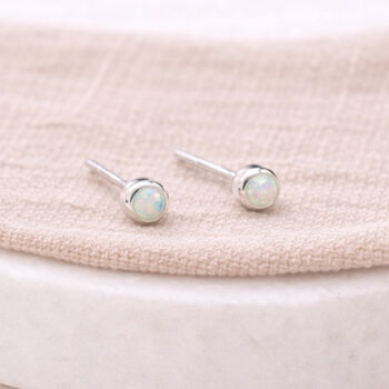 Sterling Silver White Opal Micro Stud Earrings – 4mm, 7 of 12