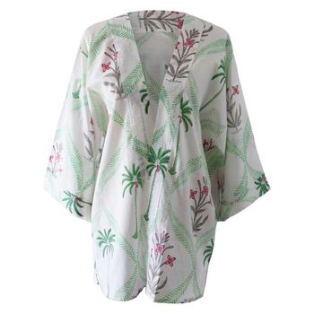 Floral Pink Palm Tree Print Cotton Summer Jacket, 5 of 5