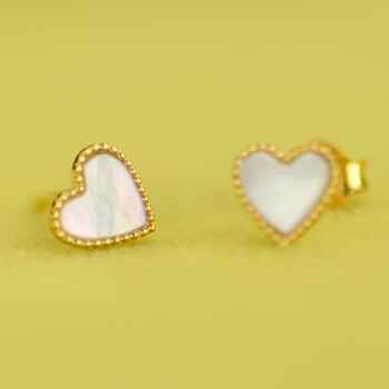 Gold Pearl Heart Studs, 2 of 8