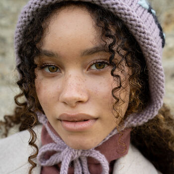 Forget Me Not Knitted Lilac Bonnet, 3 of 8