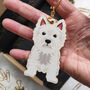 West Highland Terrier Dog Wooden Keyring With Optional Christmas Card, thumbnail 1 of 11