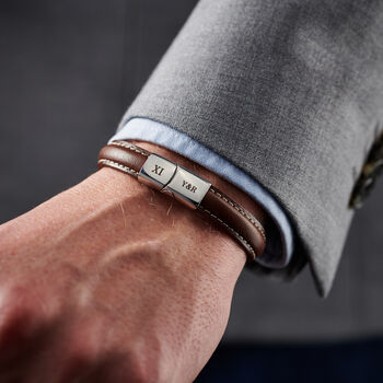 Personalised Anniversary Leather And Steel Men's Bracelet, 2 of 7