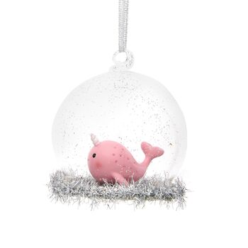 Pink Narwhal Dome Christmas Bauble Tree Decoration, 2 of 2