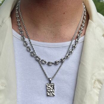 Silver Hammered Pendant And Mariner Chain Necklace Set For Men, 9 of 10