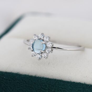 Genuine Blue Aquamarine Halo Ring Sterling Silver, 3 of 12