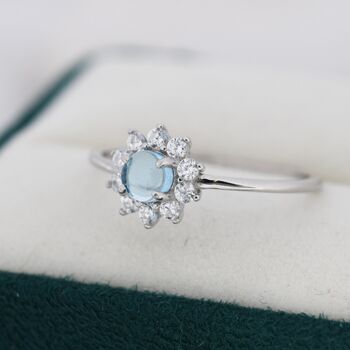 Genuine Blue Aquamarine Halo Ring Sterling Silver, 3 of 11