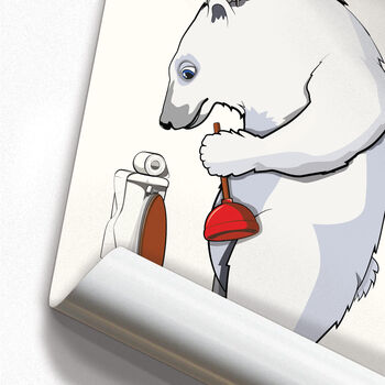 Polar Bear Cleaning Toilet, Funny Bathroom Art, 2 of 7