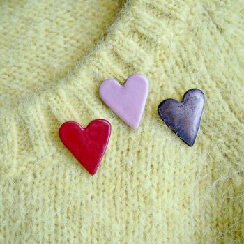 Handmade Ceramic Heart Badge Pink Red Gold, 2 of 11