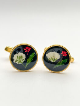 Cufflinks With Baby's Breath And Red Flowers, 4 of 12