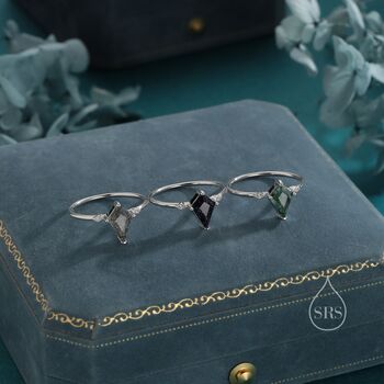 One Carat Rhombus Cut Blue Sandstone Ring In Sterling Silver, 5 of 12